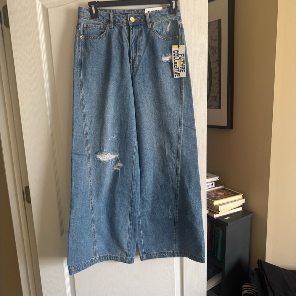 Wide-Leg Distressed Denim Jeans